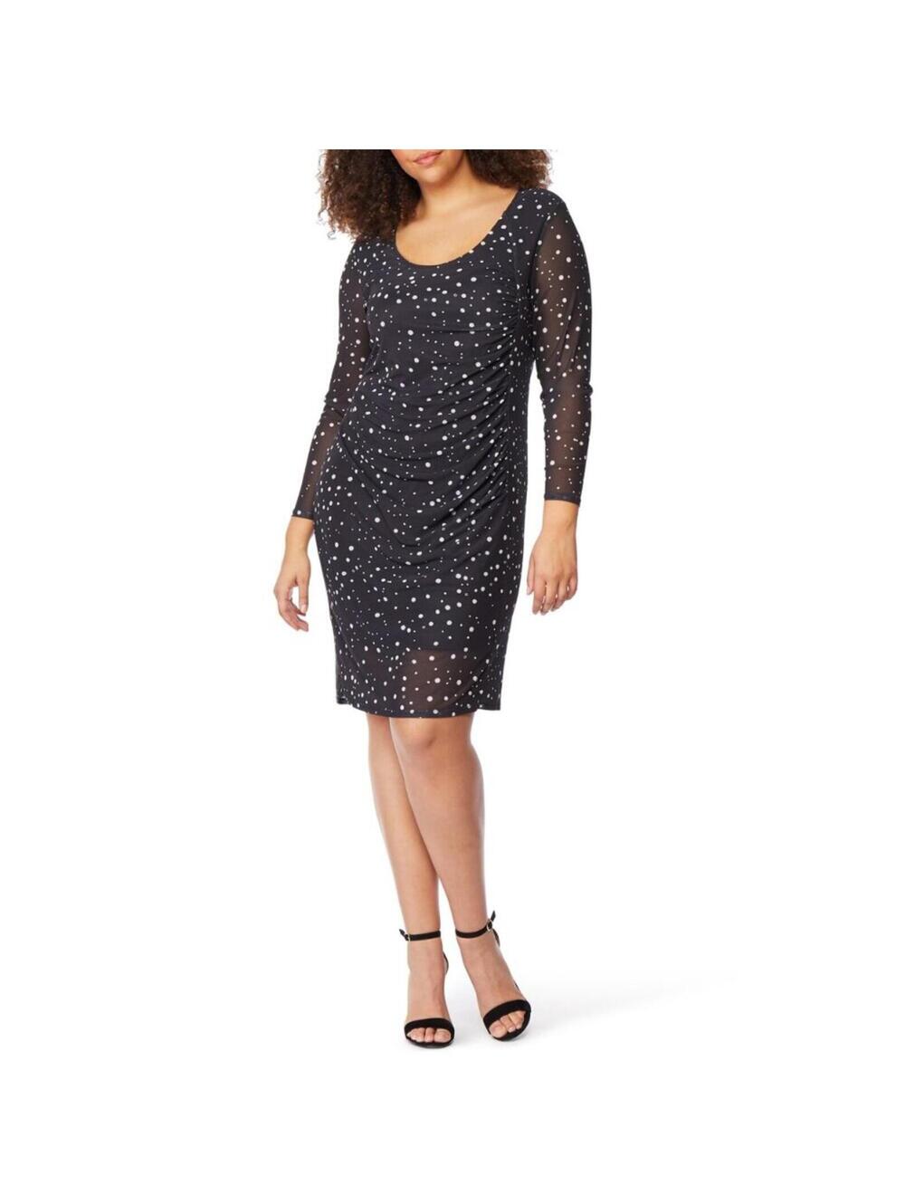 NWT Rebel Wilson x Angels Ruched Midi Sheath Dress 1X Black White Polka Dot NEW